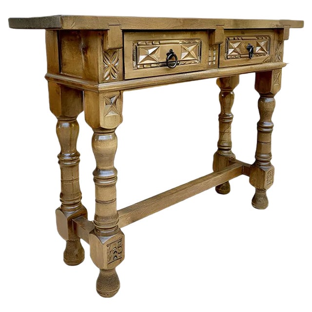 Early 20th Century Spanish Console Table with 2 Drawers and Turned Legs For Sale