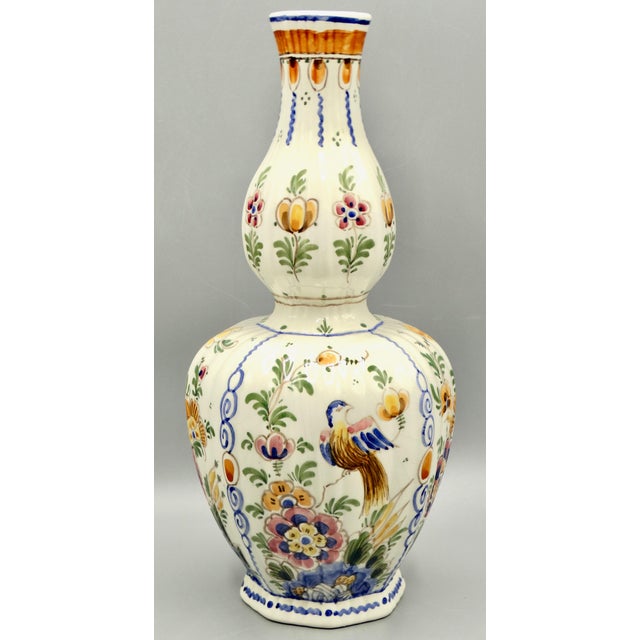 Early 20th Century Early Dutch Hand Painted Delft Chinoiserie Polychrome Vase With Birds For Sale - Image 5 of 12