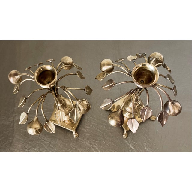 Mottahedeh Circa 1970 Mottahedeh Brass Pear Tree Candlestick Holders - A Pair For Sale - Image 4 of 18