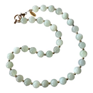 Vintage Jade Beaded Necklace With Gold Tone Clasp Designed by by Matthew Izzo For Sale