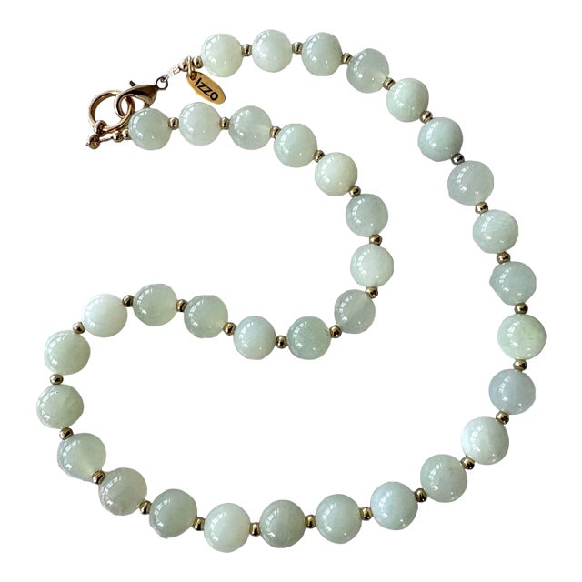 Vintage Jade Beaded Necklace With Gold Tone Clasp Designed by by Matthew Izzo For Sale