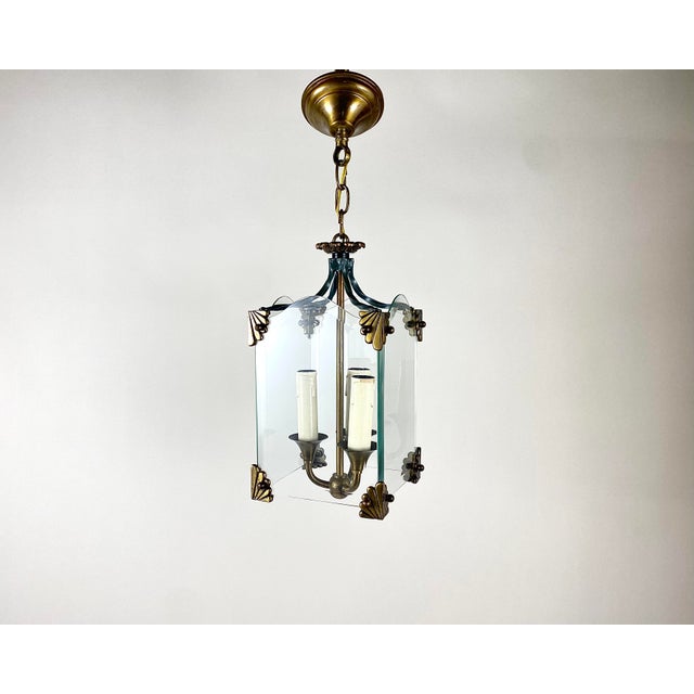 Vintage Art Deco Glass & Bronze Pendant Light, 1950s For Sale - Image 9 of 9