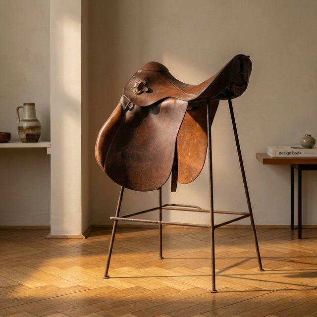 Saddle Style Leather and Metal Bar Stools, Late 20th Century, Set of 2 For Sale - Image 11 of 11