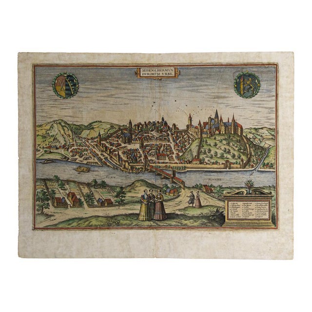 This map of Meissen is an original etching realized by George Braun and Franz Hogenberg as part of the famous Atlas...