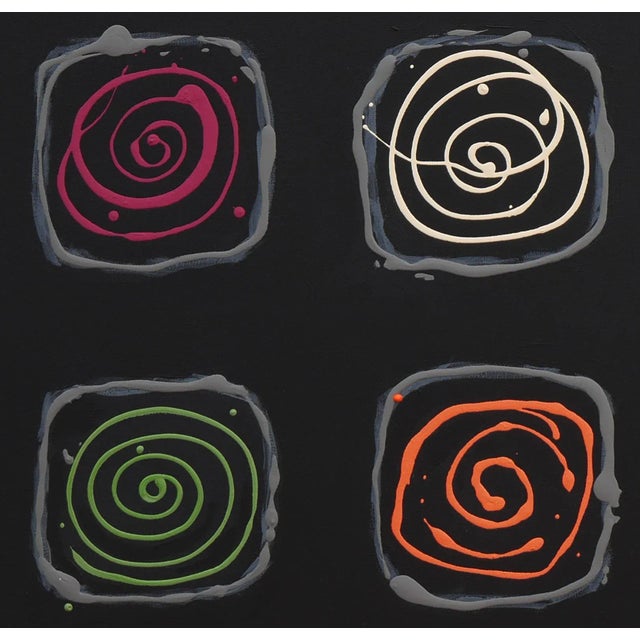Black 2022 "Rotation" Colorful Abstract Contemporary Painting in a Grid by Winifred Booth For Sale - Image 8 of 13