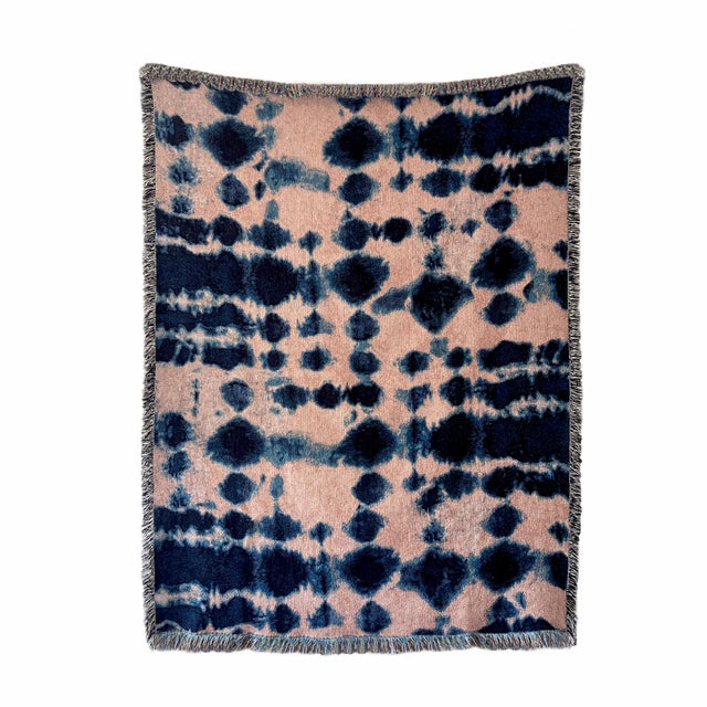Contemporary Rousseau Rose Inkblot Abstract Pattern Fringed Throw Blanket For Sale - Image 3 of 7