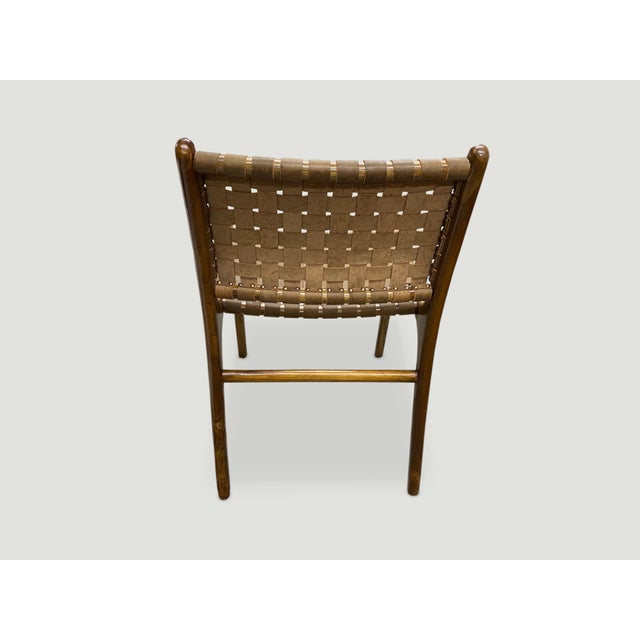 Andrianna Shamaris Modern Chair Series Single Backed Leather Woven Chair For Sale In New York - Image 6 of 6