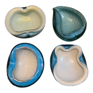 Curated Collection of Murano Art Glass Bowls by Alfredo Barbini in Shades of Blue Set of 4