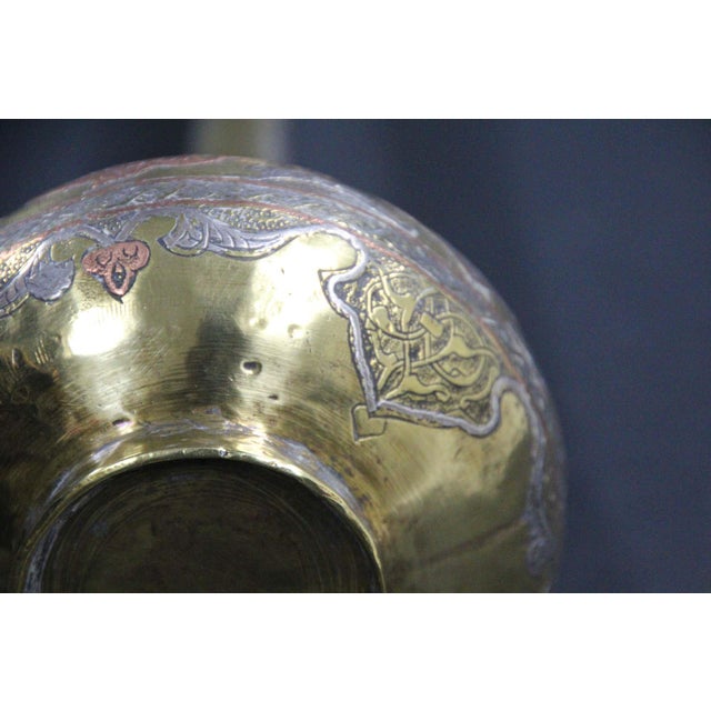 Metal Antique Islamic Persian Revival Brass Vase with Silver & Copper Inlay 19th C For Sale - Image 7 of 17