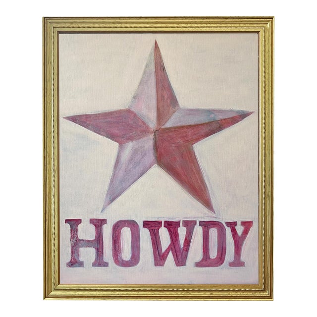 Original Western Star Painting “Howdy” – Framed Rustic Americana Wall Art – Red Star Acrylic on Canvas For Sale
