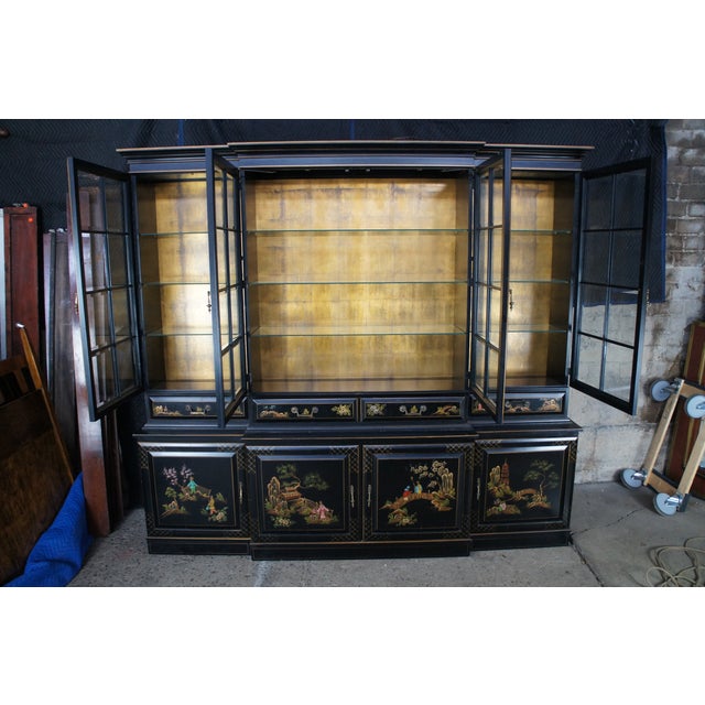 Mid 20th Century Union National Lacquered Chinoiserie Breakfront China Display Curio Cabinet 90", Attributed For Sale - Image 6 of 18