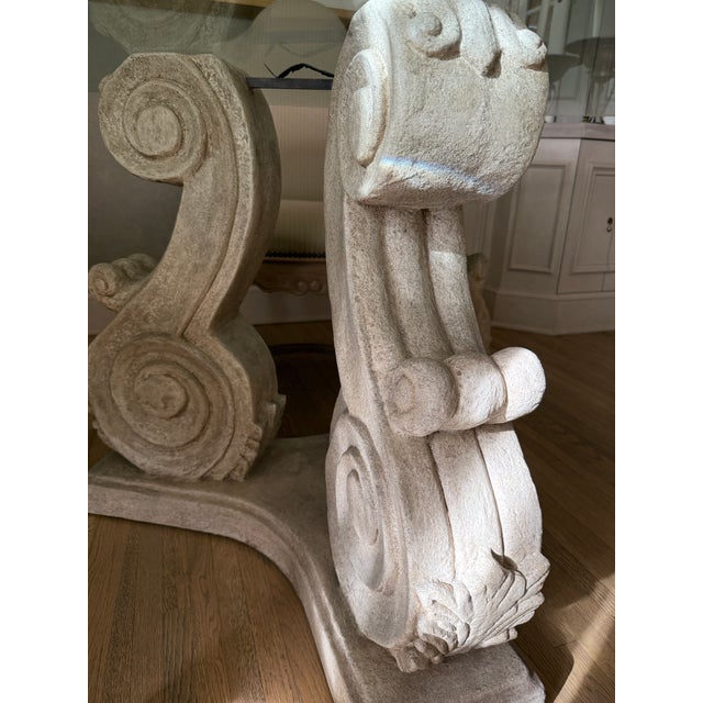 2000 - 2009 Guy Chaddock Dining Set With Cast-Stone Pedestal Table & Beveled Glass Top For Sale - Image 5 of 5