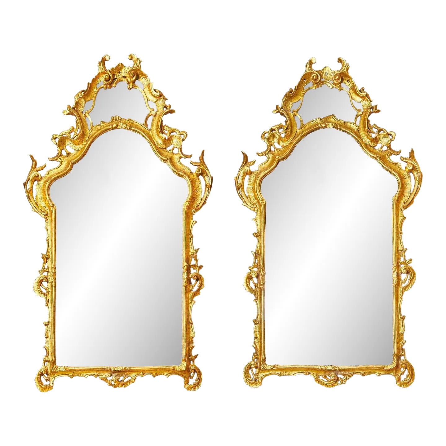 Pair of Late 19th Century Italian Rococo Giltwood Mirrors | Chairish