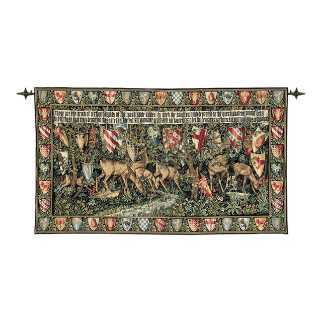 Deer and Shields Loom Woven Tapestry - 100 X 178 Cm (3'4" X 5'10" ) - Requires Rod Size 5 For Sale