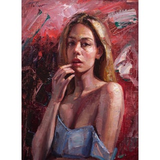 Secret Desire by Matt Talbert | Oil Painting of a woman with blonde hair and a thoughtful expression For Sale