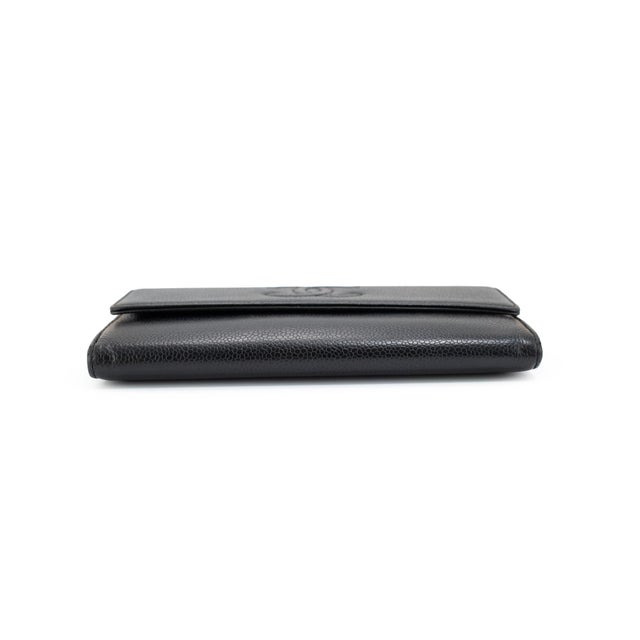 Early 21st Century Discontinued Chanel Timeless CC Black Caviar Leather Flap Long Wallet For Sale - Image 5 of 11