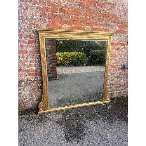 Gold Large 19th Century Antique English Gilt Ribbed Framed Overmantle Mirror For Sale - Image 8 of 8