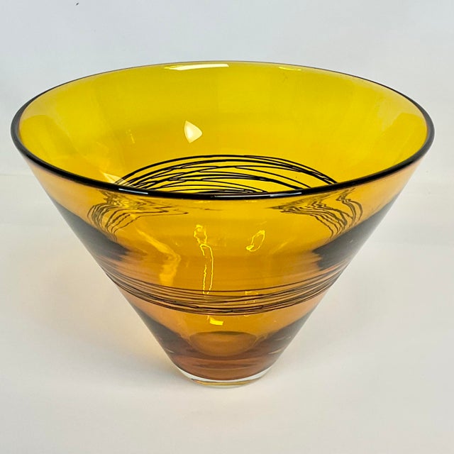 Murano 2005 Contemporary Handblown Glass Bowl With Black Spun Accent, Artist Signed, After Murano For Sale - Image 4 of 14