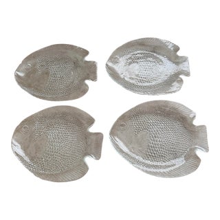Vintage Arcoroc France Clear Glass Fish Plates - Set of 4 For Sale