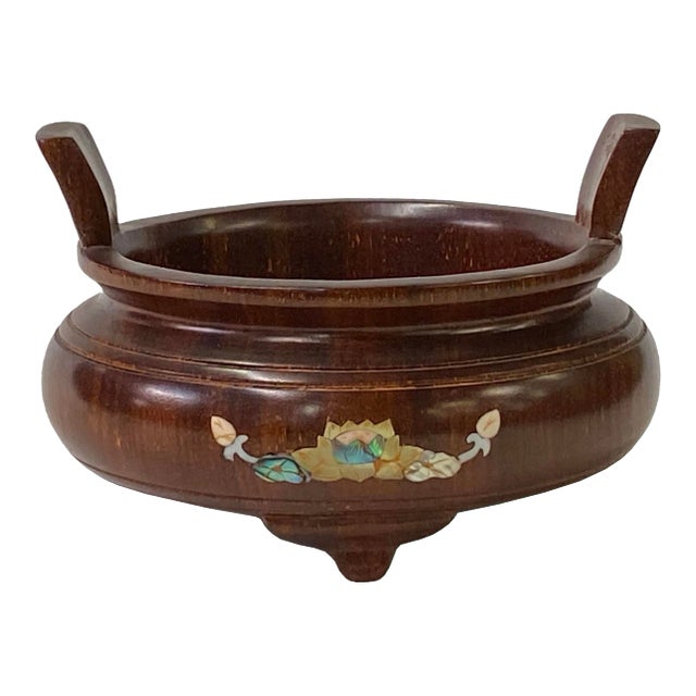 Chinese Zen Oriental Round Wood Ding Shape Incense Display For Sale