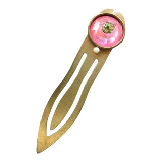 Vintage Art Deco Bookmark, Large Pink Crystal Stone, Four Seed Pearls For Sale