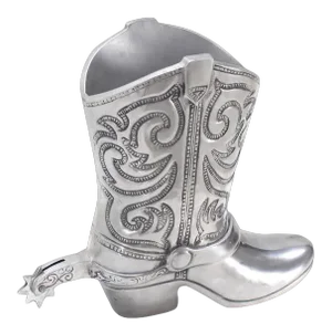 Large Cast Metal Western Boot Vase