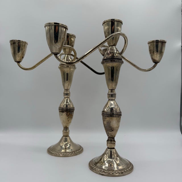 Vintage Mid-Century Sterling Silver Weighted 3-Arm Duchin Creation Candelabra - A Pair For Sale - Image 10 of 10
