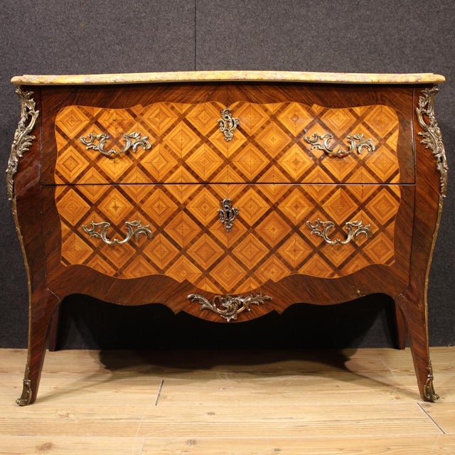 20th Century Louis XV French Style Inlaid Commode, 1950s For Sale - Image 3 of 13