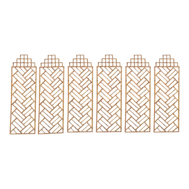 Rare Vintage 6 Screen Panels Room Divider in Bamboo Chinoiserie Boho Chic Coastal Style For Sale