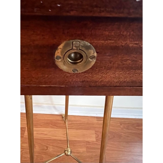 Wood Vintage Campaign Style Adjustable Mahogany and Brass Shaving Mirror With Drawer For Sale - Image 7 of 9