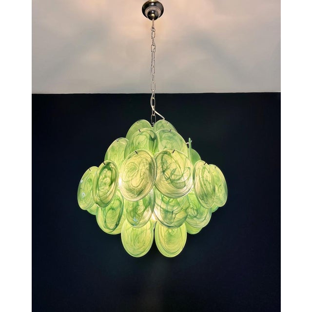 Vintage Italian Green Murano Glass Discs Chandelier, 1990s For Sale - Image 14 of 18