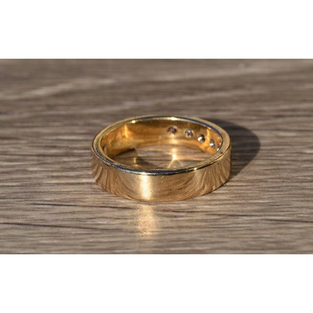 The Freesia: Men's Engraved 14K Gold and Diamond Wedding Band For Sale - Image 4 of 9