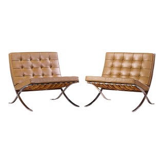 Mies Van Der Rohe for Knoll Mid Century Barcelona Lounge Chairs - Pair For Sale