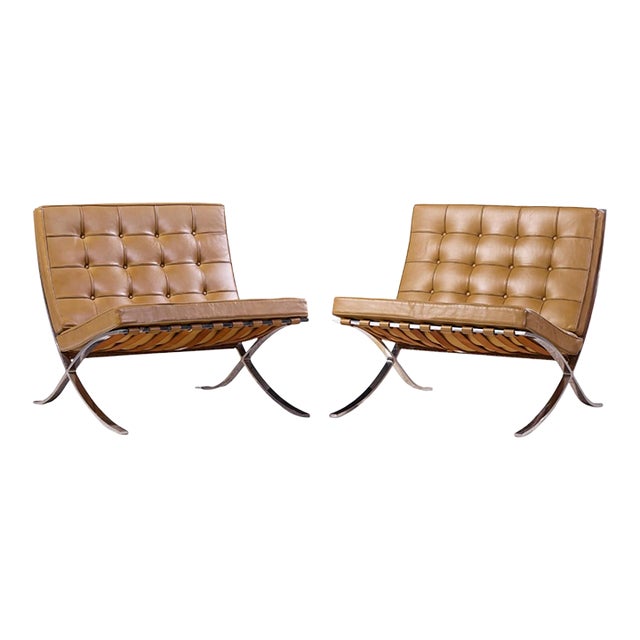 Mies Van Der Rohe for Knoll Mid Century Barcelona Lounge Chairs - Pair For Sale