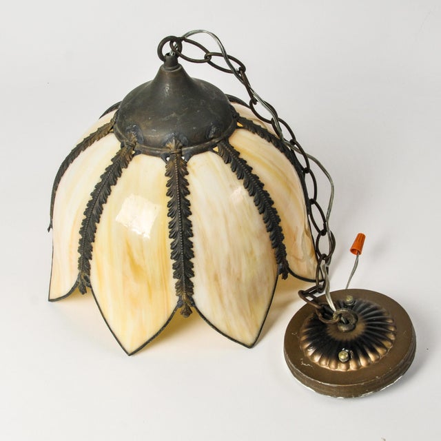 Mid 20th Century Vintage Tulip Pendant Light Cream Slag Glass 12" For Sale - Image 5 of 14