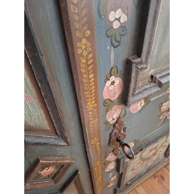 Wood Small Antique Blue Hand-Painted Alpine Wardrobe, 1810s For Sale - Image 7 of 14