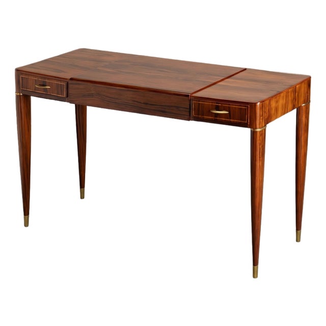 Gio Ponti Style Rosewood Vanity With Brass Accents, Circa 1950 For Sale