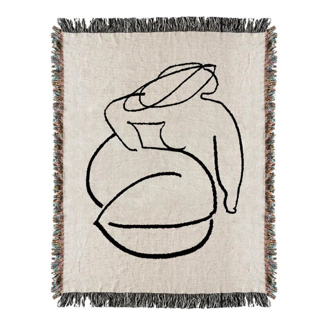 Woven Woman Drawing Throw Blanket For Sale - Image 4 of 4