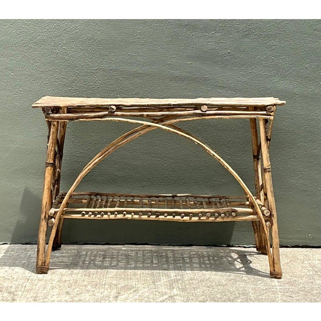 Coffee Vintage Adirondack Wood Console Table For Sale - Image 8 of 15