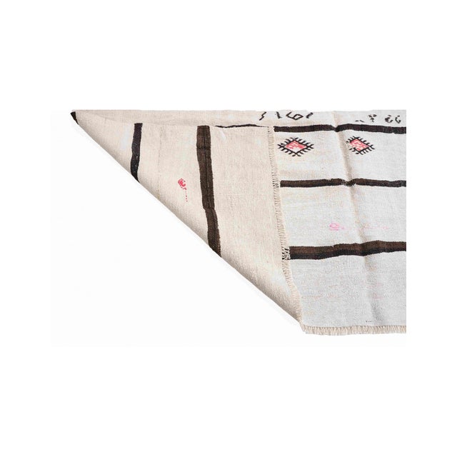 Striped White Black Hemp Kilim - 6`7" X 9`0" For Sale - Image 4 of 6