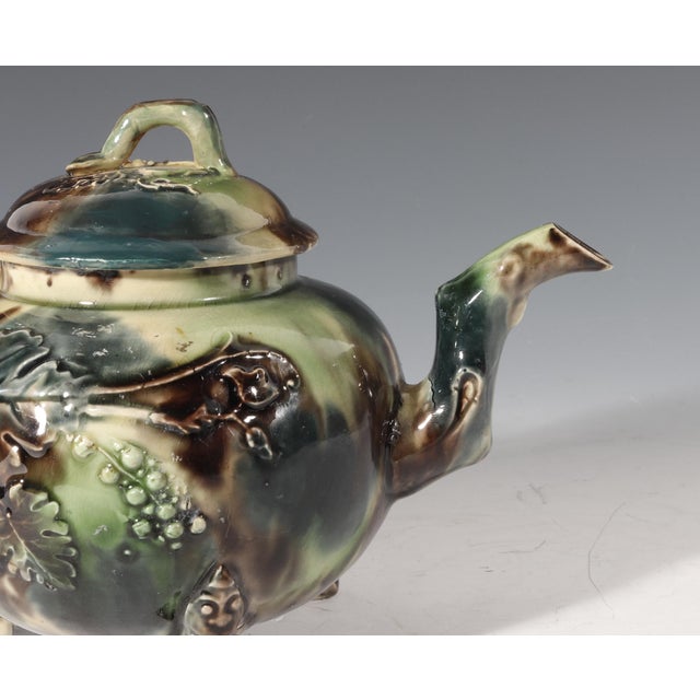 Mid 18th Century Whieldon-Type Creamware Tortoiseshell Teapot With Grape Vine Relief and Crabstock Handle, Staffordshire For Sale In Philadelphia - Image 6 of 14