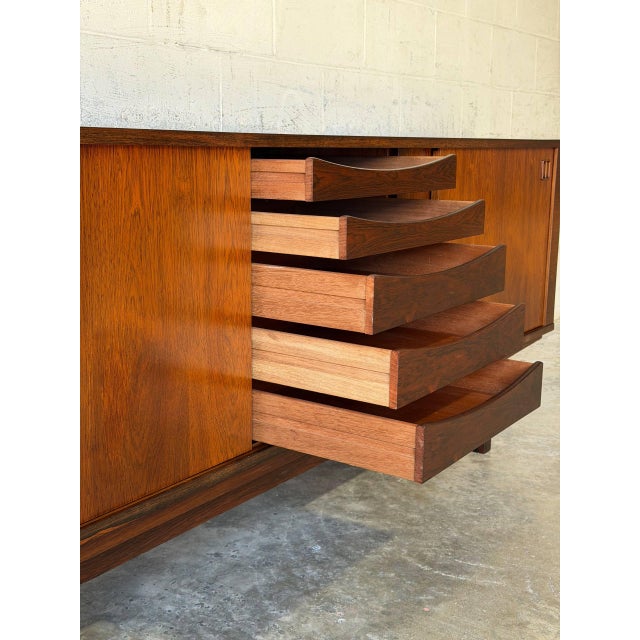 Rosewood Sideboard Long Sliding Door Credenza Denmark Mid-Century Modern 1960s For Sale - Image 14 of 14