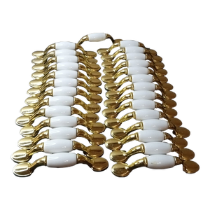 Lot of 30 Vintage Belwith 1980s Brass & White Porcelain Drawer Pulls.