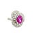 A captivating cluster ring featuring a 2.04-carat oval pink sapphire. The vibrant pink hue is accentuated by 1.55 carats...