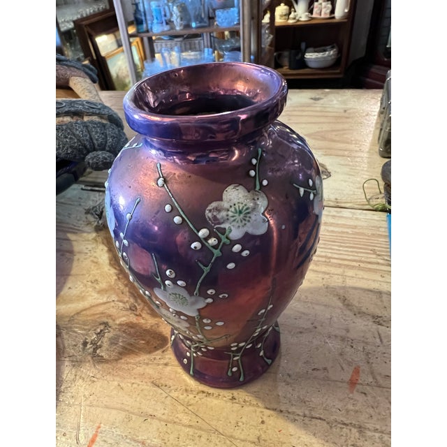 1920s 1920s Iridescent Purple Moriage Lusterware Cherry Blossom Vase For Sale - Image 5 of 12