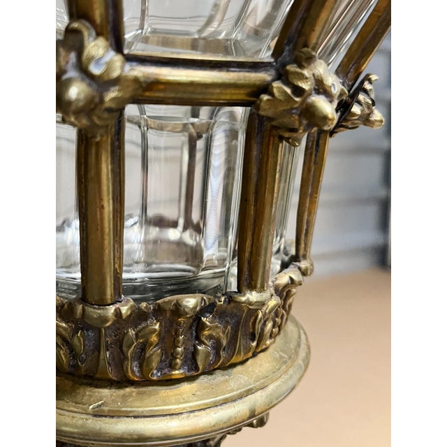 Early 20th Century Brass & Beveled Glass Lantern Pendant Light For Sale - Image 9 of 10