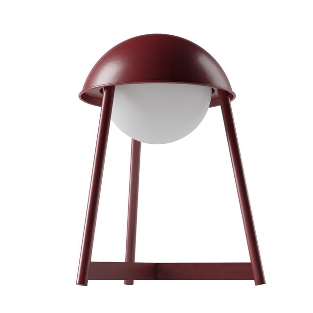 HELMET Rechargeable Cordless LED Table Lamp, 3-Levels Brightness Touch Sensor Control, Oxblood For Sale - Image 4 of 14