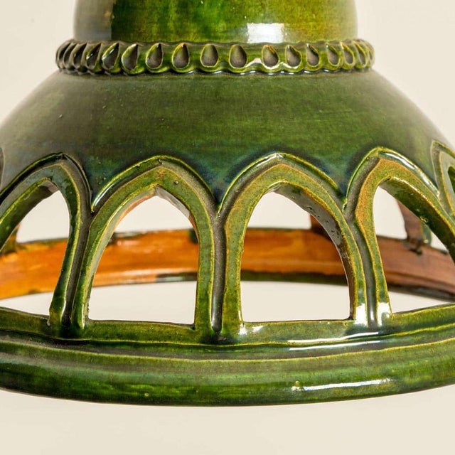 Round Green Glazed Ceramic Pendant Light, Germany, 1970s For Sale - Image 3 of 18