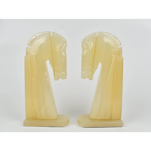 Mid-Century Modern Mid 20th Century Carved Onyx Stone Horse Head Bookends - a Pair For Sale - Image 3 of 7