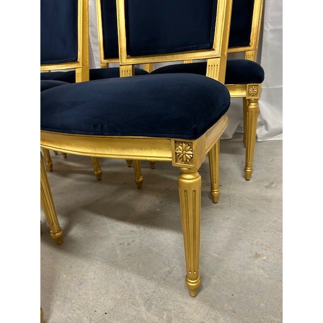 Wood 21st Century Louis XVI Style Gold Gilded Ethan Allen Chairs, Set of 8 For Sale - Image 7 of 16